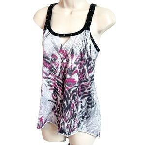 Harley Davidson Lace Up Tank Top  Raw Hem Braided Straps Pullover Scoop Neck L